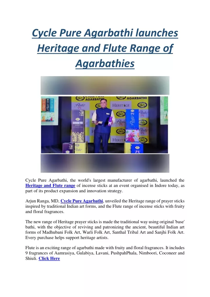 cycle pure agarbathi launches heritage and flute