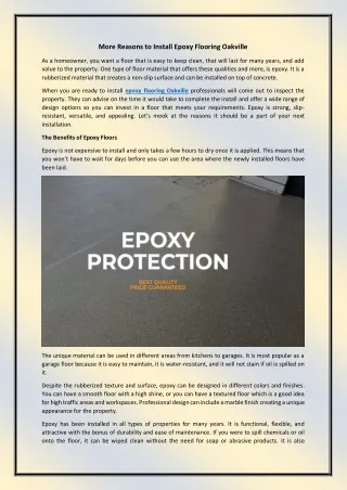 More Reasons to Install Epoxy Flooring Oakville