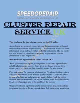 Cluster repair service UK