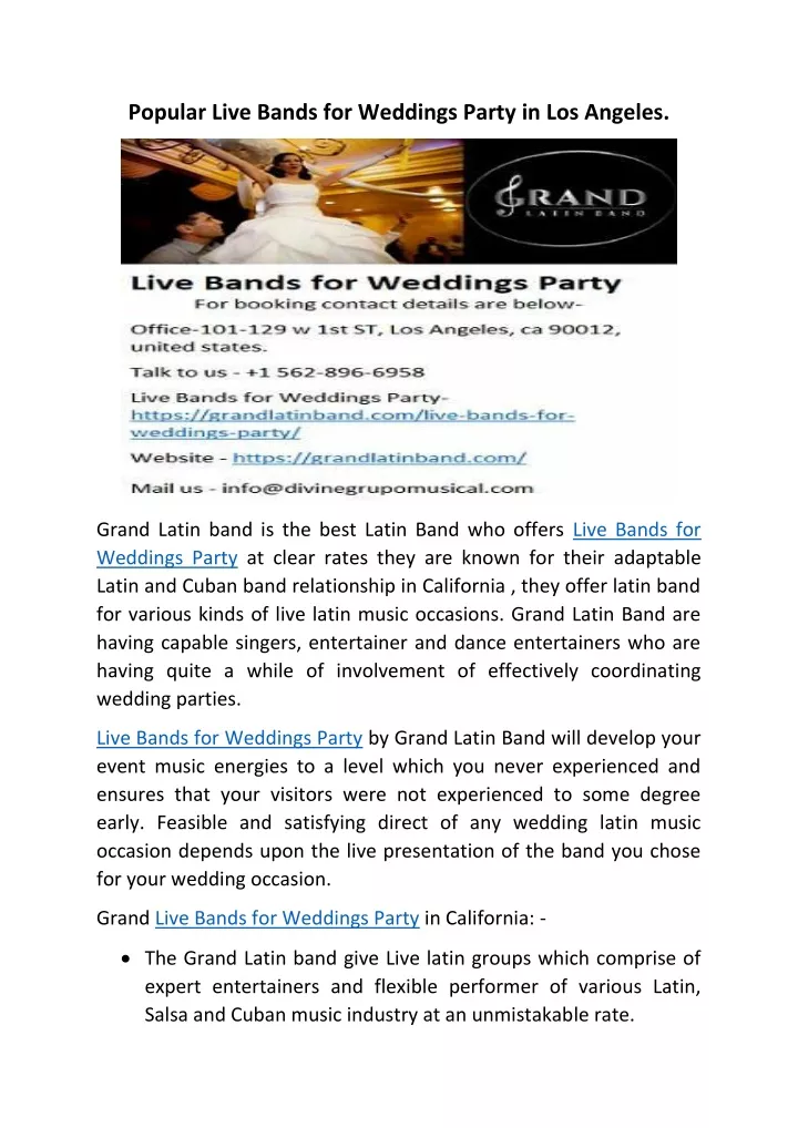 popular live bands for weddings party