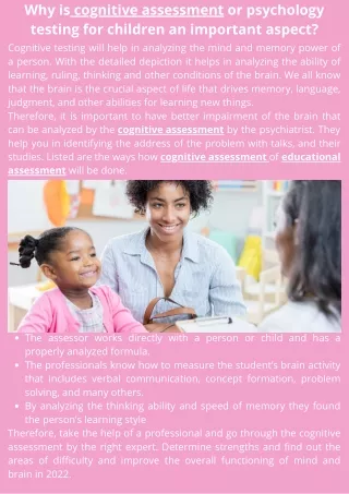 Why is cognitive assessment or psychology testing for children an important aspect