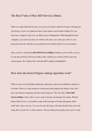 the real value of best seo services dhaka