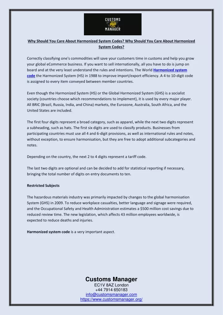 why should you care about harmonized system codes
