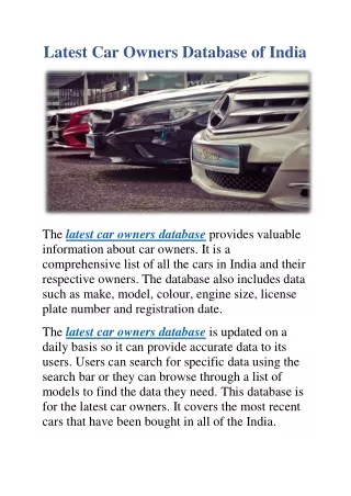 Latest Car Owners Database of India