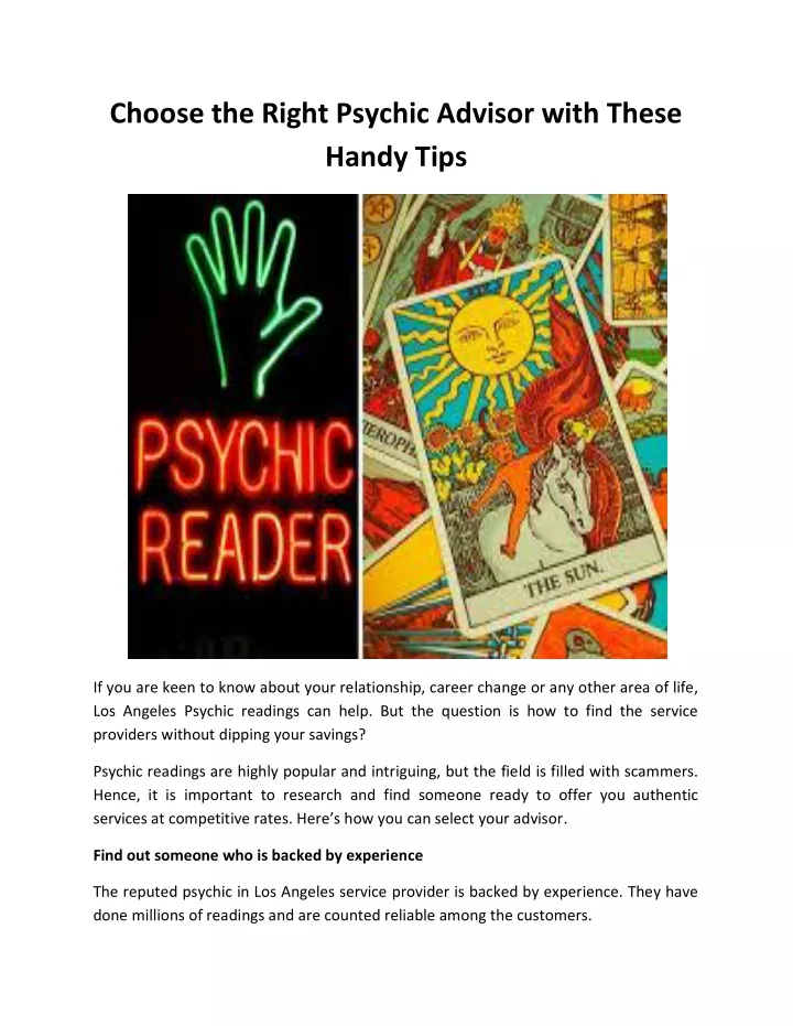 choose the right psychic advisor with these handy