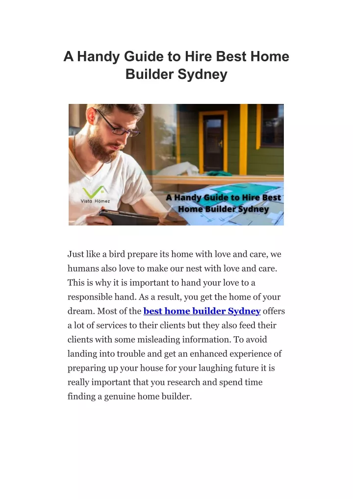 a handy guide to hire best home builder sydney