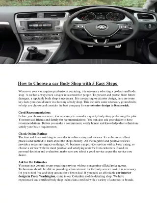 How to Choose a car Body Shop with 5 Easy Steps
