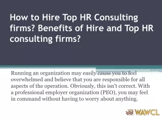 How to Hire Top HR Consulting firms? Benefits of Hire and Top HR consulting firm