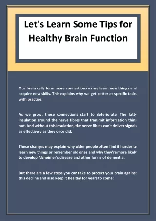 Let's Learn Some Tips For Healthy Brain Function