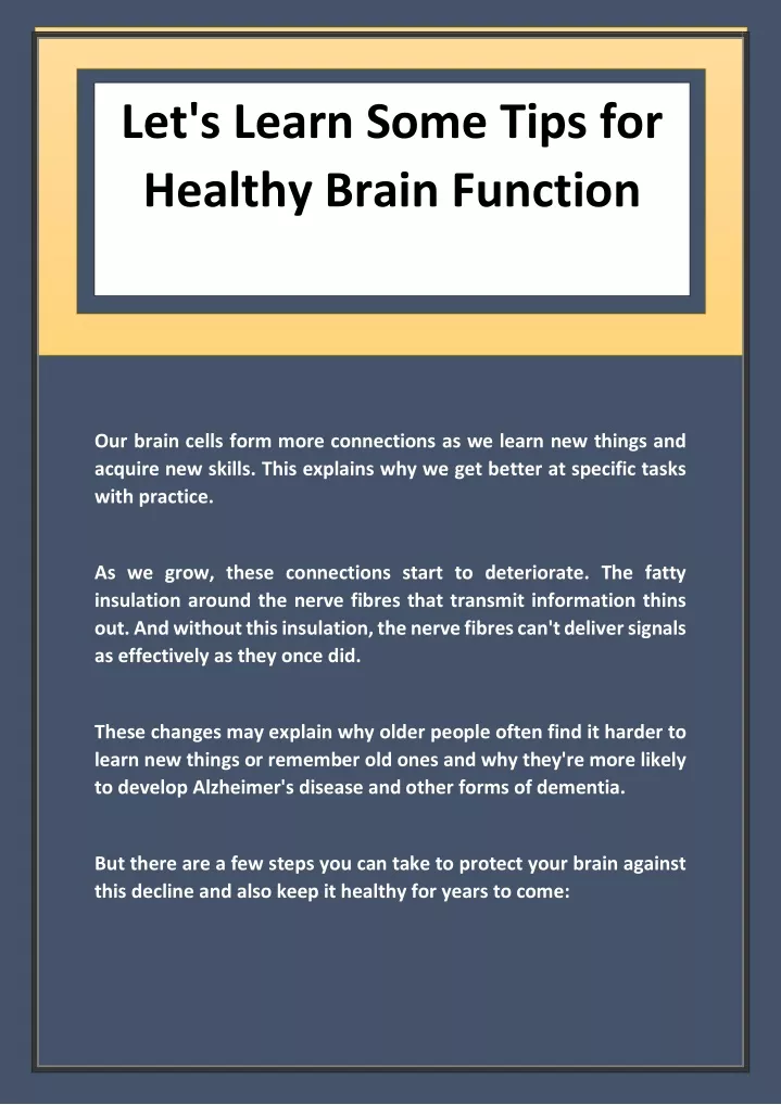 let s learn some tips for healthy brain function