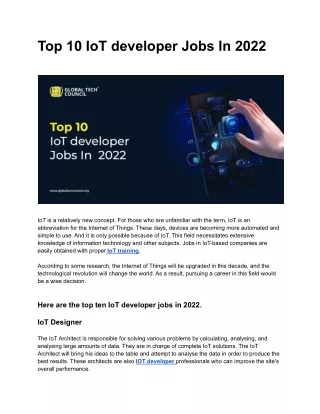 Top 10 IoT developer Jobs In 2022