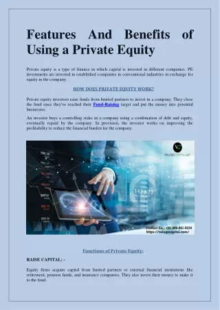 Features and benefits of using a private equity