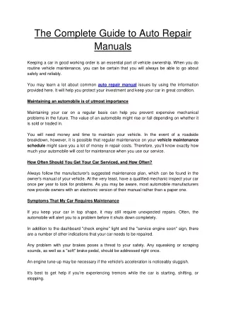 the complete guide to auto repair manuals