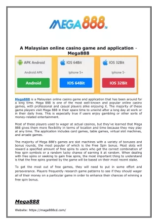 A Malaysian online casino game and application - Mega888