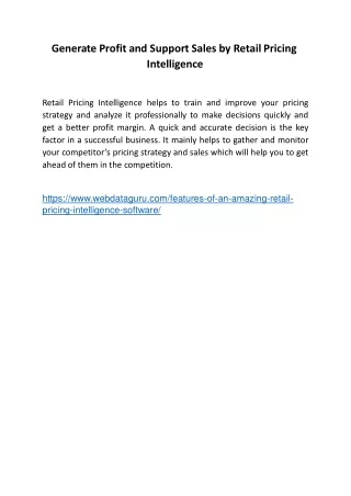 generate profit and support sales by retail