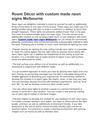 room d cor with custom made neon signs melbourne