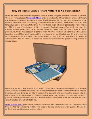 why do home furnace filters matter