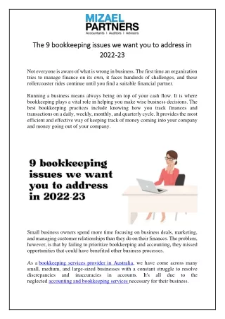 the 9 bookkeeping issues we want you to address