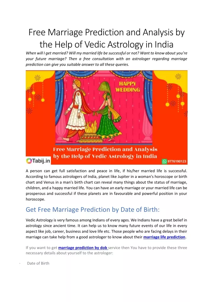 free marriage prediction and analysis by the help