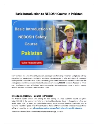 Basic Introduction to NEBOSH Safety Course - Pakistan