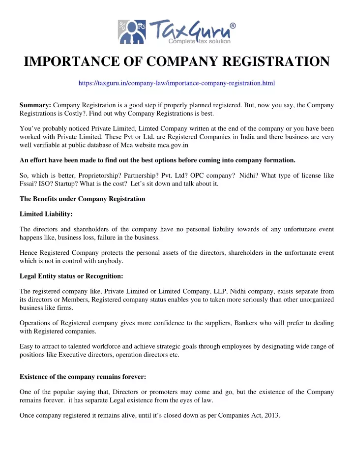 importance of company registration