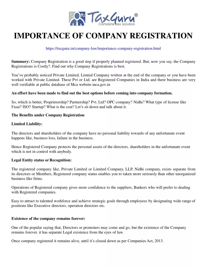 importance of company registration