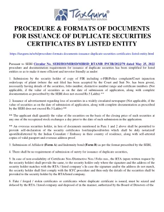 procedure formats of documents for issuance