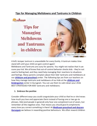 Tips for Managing Meltdowns and Tantrums in children