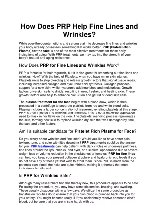 How Does PRP Help Fine Lines and Wrinkles ?
