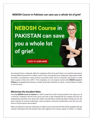 NEBOSH Course in Pakistan can save you a whole lot of grief