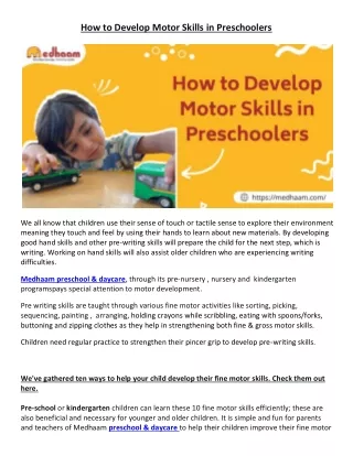 How to Develop Motor Skills in Preschoolers