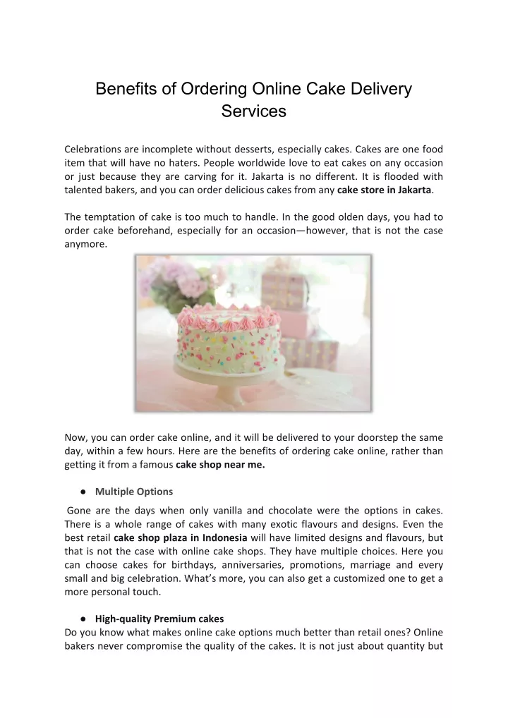 benefits of ordering online cake delivery services