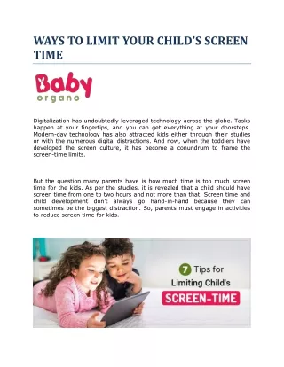 WAYS TO LIMIT YOUR CHILD’S SCREEN TIME