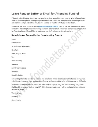 Request Leave Letter for Attending Funeral