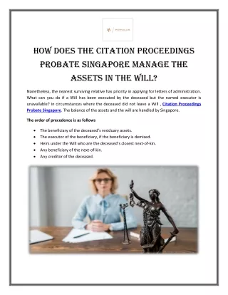 How does the Citation Proceedings Probate Singapore manage the assets in the will