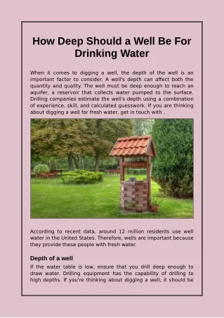What Should The Depth of Water Well Be?