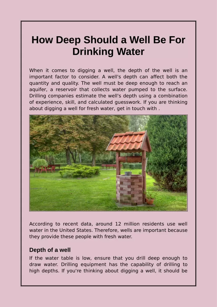 how deep should a well be for drinking water