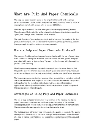 What Are Pulp And Paper Chemicals