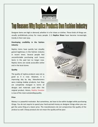 Top Reasons Why Replica Products Own Fashion Industry
