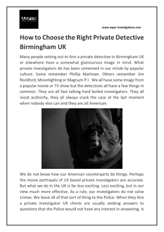 How to Choose the Right Private Detective Birmingham UK