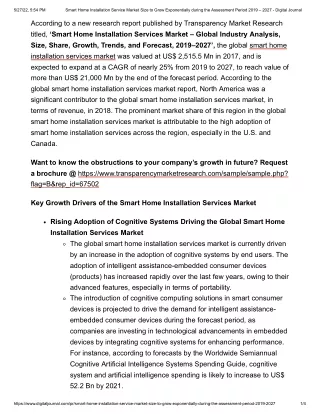 Smart Home Installation Service Market Size to Grow Exponentially during the Assessment Period 2019 – 2027