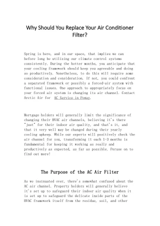 Why Should You Replace Your Air Conditioner Filter