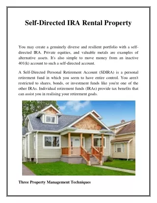 Self-Directed IRA Rental Property
