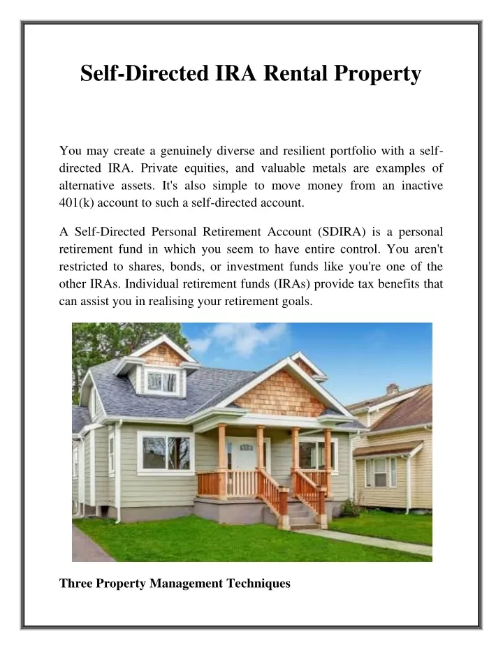self directed ira rental property
