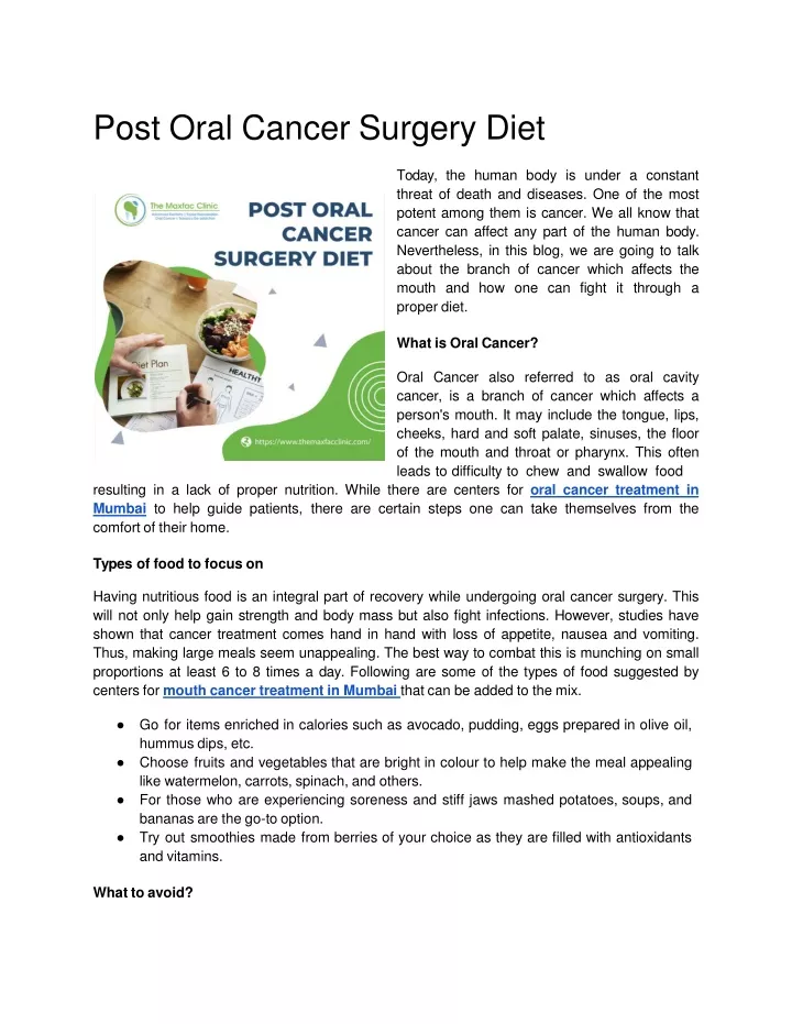 post oral cancer surgery diet