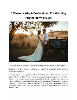 5 Reasons Why A Professional Pre Wedding Photography Is Must