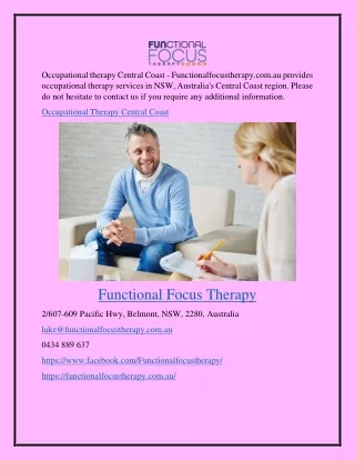 Occupational Therapy Central Coast Functionalfocustherapy.com.au