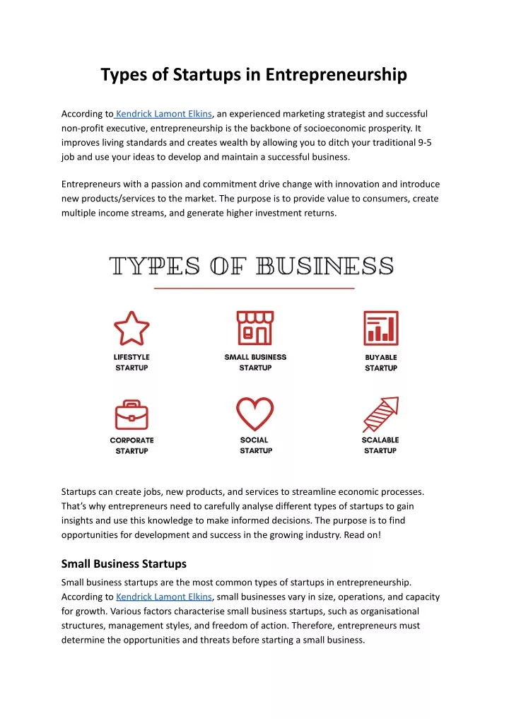 types of startups in entrepreneurship