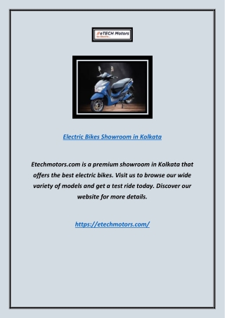 Electric Bikes Showroom in Kolkata | Etechmotors.com