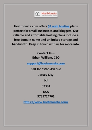 $1 Web Hosting | Hostmonsta.com